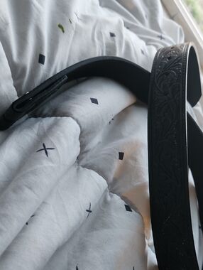 Embossed Black Leather Belt